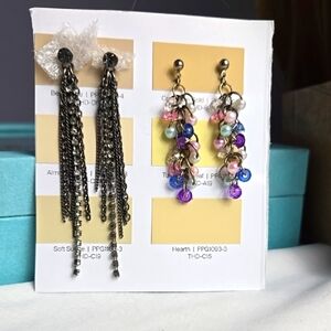 Vintage Multicolor Beaded Rhinestones Dangle Earrings Set Of 2